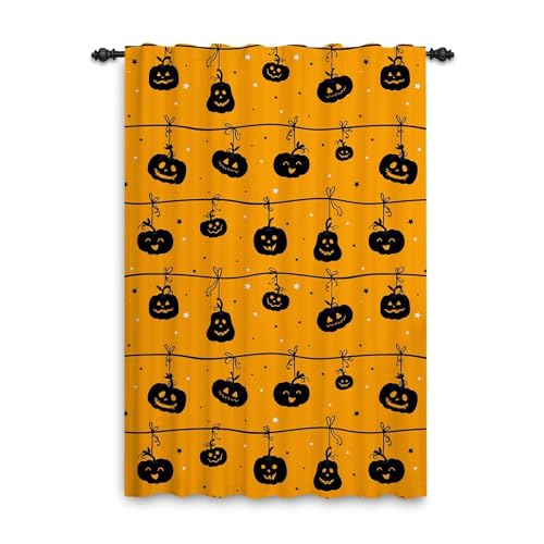 ggaimwf Halloween-Kürbis-Vorhänge hintere Lasche Grimassenkürbis Stern Cartoon Niedlich Herbst Orange Vorhang Drape für Kinder Jungen Schlafzimmer Wohnzimmer Halloween-Türvorhang 107x160cm 1 Stück von ggaimwf