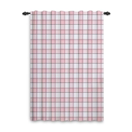 ggaimwf Karierte Vorhänge Bleistiftfalten Rosa Karo-Vorhang für Wohnzimmer Gingham rustikaler Bauernhaus-Vorhang hintere Lasche Schlafzimmer Café Küche Kinderzimmer 107x160cm 1 Stück von ggaimwf