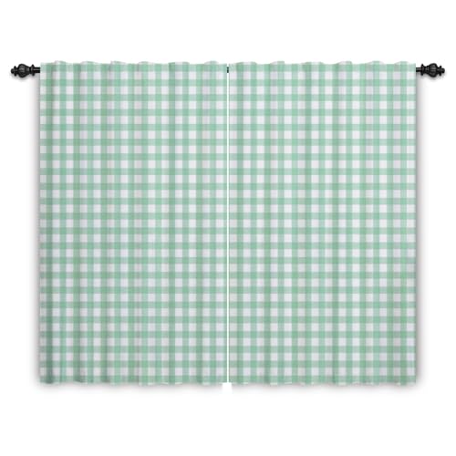 ggaimwf Karierte Vorhänge Grün Blaugrün Gingham Vorhänge für Wohnzimmer Bauernhaus Klassisch Vorhänge Fensterbehandlungen Schlafzimmer Kinderzimmer Innen Tür Rückenschlaufe Vorhang 117x138cm 2 Paneele von ggaimwf