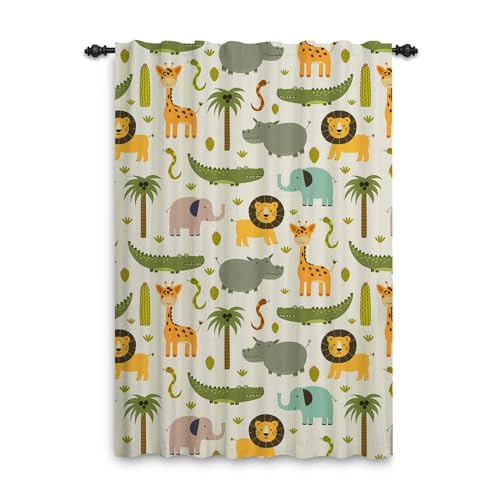 ggaimwf Safari-Vorhänge für das Kinderzimmer Cartoon Tier Dschungel Wald Giraffe Löwe Vorhang Kinderzimmer Bleistiftfalte Gemusterte Vorhänge Raumteiler Baby Spielzimmertür 1 Stück 132x214cm von ggaimwf