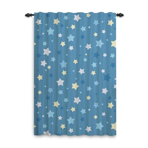 ggaimwf Sternvorhänge für Kinderzimmer Blaue Sterne Muster GalaxyCartoon Vorhänge Tape TopFenster Tür Vorhänge für Jungen Baby Kinderzimmer Spielzimmer Raumteiler Stangentaschen 135x175cm 1 Stück von ggaimwf