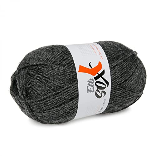 ElbSox 4 Uni - Sockenwolle 4-Fach - Schurwolle Mischung - Lauflänge ca.210m auf 50g - Nadelstärke 2-3 - Sockenwolle zum Stricken oder Häkeln geeignet - Farbe 004 - Dunkelgrau von ggh