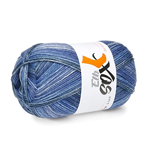 ElbSox - 6 flow - color / 6fach Sockenwolle - Schurwolle Mischung - 150g Sockenwolle - Lauflänge ca.375m - Nadelstärke 3-4 - Farbe 004 - Blau Dégradé von ggh