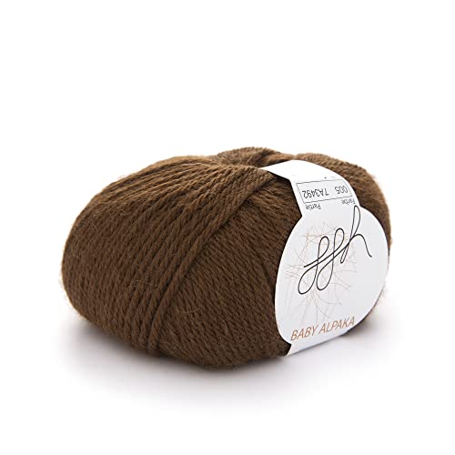 ggh Baby Alpaka Natur - 100% Baby Alpaka Wolle ungefärbt - 50g Wolle zum Stricken oder Häkeln geeignet - Farbe 005 - Kakaobraun von ggh