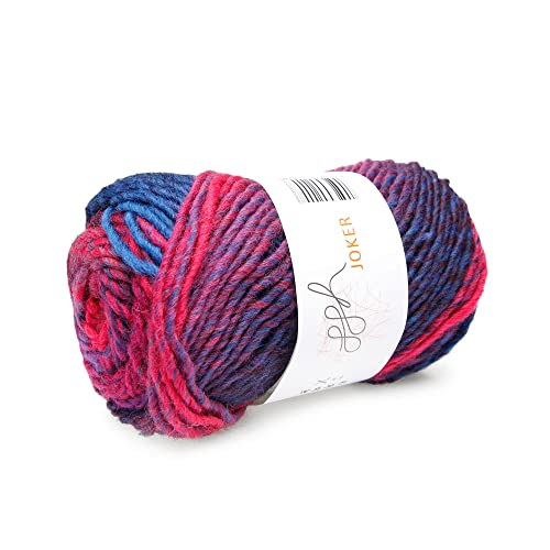 ggh Joker - Schurwolle Mischung - 50g Wolle zum Stricken oder Häkeln - Dicke Wolle mit Farbverlauf - Farbe 029 - Magenta-Blau meliert von ggh