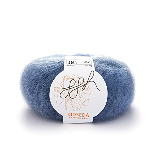 ggh Kidseda - Mohairwolle & Seide - 25g Wolle zum Stricken - leichte & hochwertige Wolle mit Farbverlauf - Farbe 210 - Blaumeliert von ggh