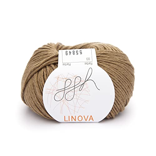 ggh Linova | Baumwolle mit Leinen Mischung | 50g Wolle zum Stricken oder Häkeln | Farbe 003 - Haselnuss von ggh