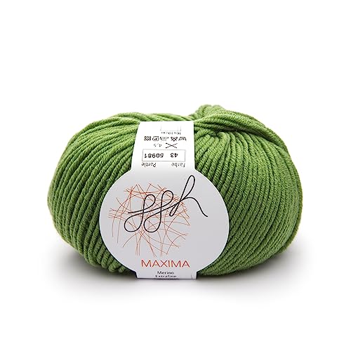 ggh Maxima - 100% Merinowolle extrafein und superwash - Lauflänge 110m auf 50g - Nadelstärke 4-5 - Wolle zum Stricken oder Häkeln - Farbe 043 - Grün von ggh