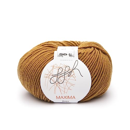 ggh Maxima - 100% Merinowolle extrafein und superwash - Lauflänge 110m auf 50g - Nadelstärke 4-5 - Wolle zum Stricken oder Häkeln - Farbe 073 - Curry von ggh