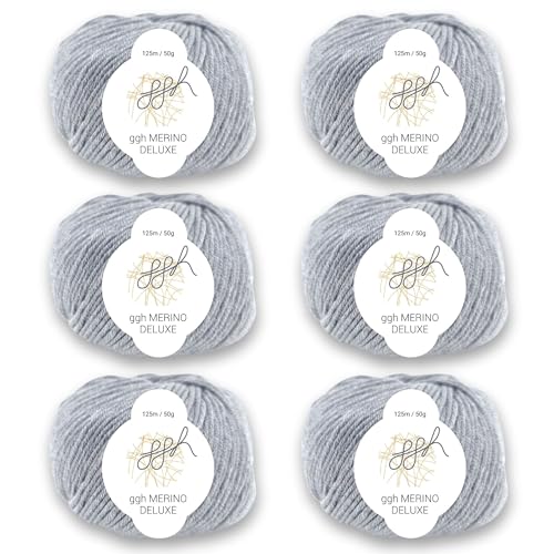 ggh Merino Deluxe - 300g Set (6x50g) - 100% Merinowolle Extrafine zum Stricken in vielen Farben - Farbe 005 - Grau von ggh