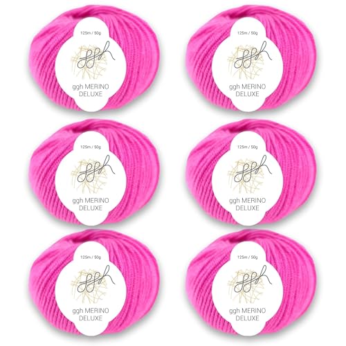 ggh Merino Deluxe - 300g Set (6x50g) - 100% Merinowolle Extrafine zum Stricken in vielen Farben - Farbe 012 - Pink von ggh