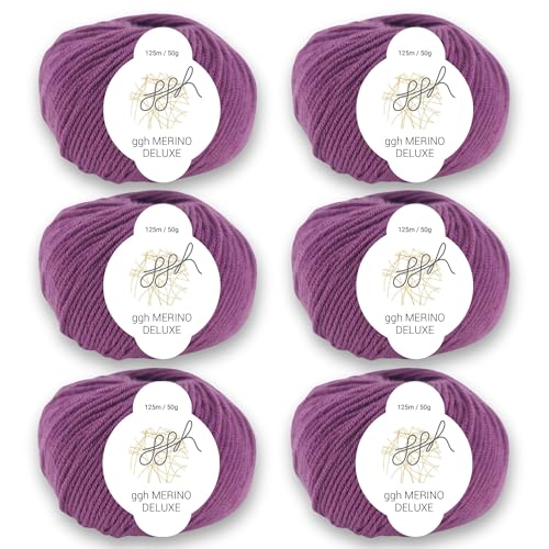 ggh Merino Deluxe - 300g Set (6x50g) - 100% Merinowolle Extrafine zum Stricken in vielen Farben - Farbe 016 - Granatrot von ggh