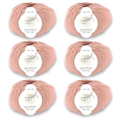 ggh Merino Deluxe - 300g Set (6x50g) - 100% Merinowolle Extrafine zum Stricken in vielen Farben - Farbe 014 - Flamingo Pink von ggh