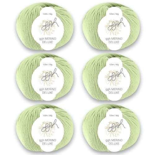 ggh Merino Deluxe - 300g Set (6x50g) - 100% Merinowolle extrafine zum Stricken in vielen Farben - Farbe 019 - Helles Limettengrün von ggh