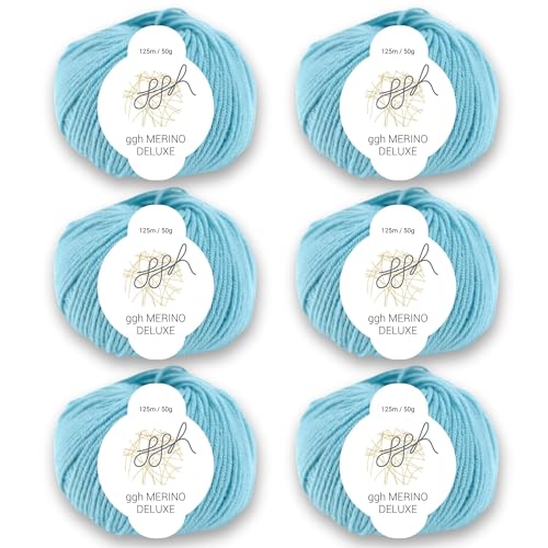 ggh Merino Deluxe - 300g Set (6x50g) - 100% Merinowolle extrafine zum Stricken in vielen Farben - Farbe 021 - Türkis von ggh