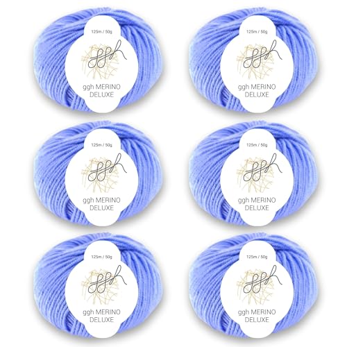 ggh Merino Deluxe - 300g Set (6x50g) - 100% Merinowolle extrafine zum Stricken in vielen Farben - Farbe 023 - Hellblau von ggh