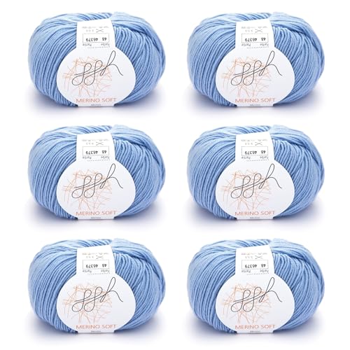 ggh Merino Soft Box | 6x50g (insgesamt 300g) Merinowolle zum Stricken | Lauflänge 170m/50g | Farbe 048 - Himmelblau von ggh