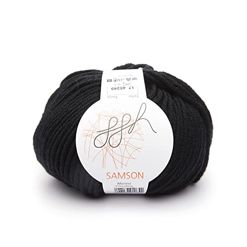 ggh Samson - Merino Wolle (mulesing free) Lauflänge ca. 85m auf 50g - Wolle zum Stricken oder Häkeln - Farbe 017 - Schwarz von ggh