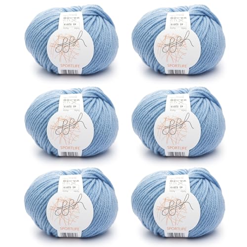 ggh Sportlife Box | 300g Set (6 x 50g) | 100% weiche Naturfaser Schurwolle in vielen Farben | Farbe 045 - Hellblau von ggh