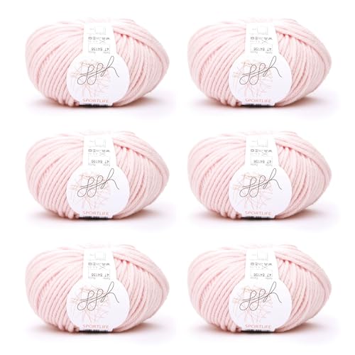 ggh Sportlife Box | 300g Set (6 x 50g) | 100% weiche Naturfaser Schurwolle in vielen Farben | Farbe 047 - Rosé von ggh