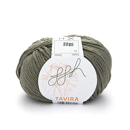 ggh Tavira - 100% Baumwolle - Lauflänge 80m auf 50g - Nadelstärke 4-5 - Wolle zum Stricken oder Häkeln geeignet - Farbe 023 - Khaki von ggh