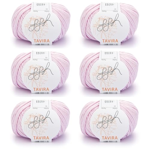 ggh Tavira Box | 6x50g (insg. 300g) Baumwolle zum Stricken oder Häkeln - Farbe 030 - Hellrosa von ggh