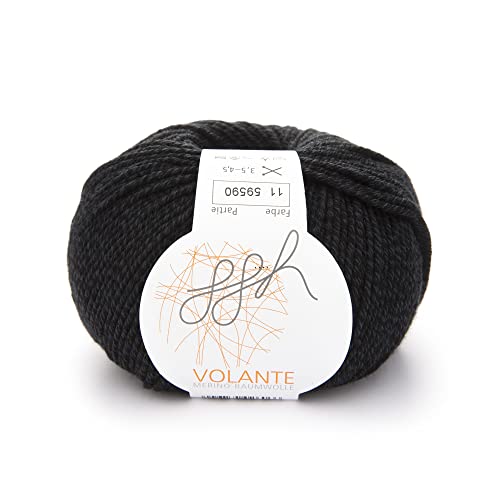 ggh Volante - Merinowolle mit Baumwolle - 50g Wolle zum Stricken oder Häkeln - Farbe 011 - Schwarz von ggh