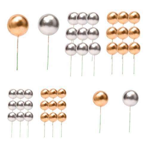 ggtuyt Kuchen- und Cupcake -Topper Mini Ballon Kuchen -Top -Schaumball -Kuchen -Einsatz -Backdekoration für Jubiläums Hochzeitsfeier Gold Silber 40pcs von ggtuyt