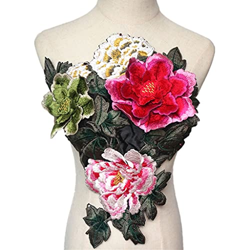 Bestickte 3D-Pfingstrosen, Blumen, Blätter, Aufnäher, Applikation für Hochzeitskleid, DIY-Dekoration, Handwerk von ghghnrtgefrgnhnxdf