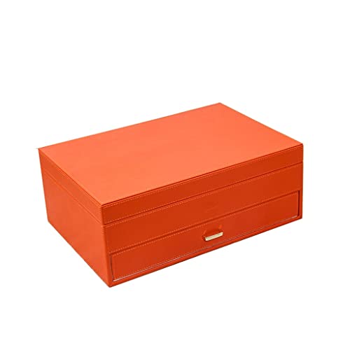 Leder-Schmuckschatulle, Handschmuck, Aufbewahrungsbox, Halskette, Ring, Ohrringe, Schmuckkästchen, Leder-Schubladenbox (Orange, 35 x 24 x 10 cm) von ghghnrtgefrgnhnxdf