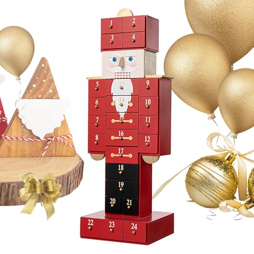 Nussknacker-Adventskalender | 24-Tage-Countdown-Kalender | Weihnachts-Countdown-Kalender aus Holz, Dekoration mit Schubladen, Tischdekoration für Weihnachten von gifyym