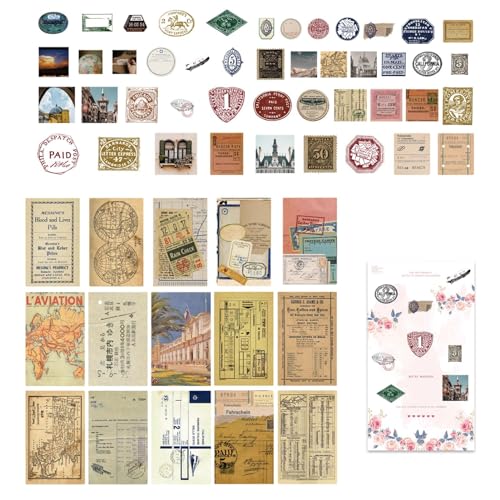 Vintage Aufkleber für Basteln - 60-teiliges Set Mehrzweck Scrapbook-Sticker, Bunte Dekorationen für -Karten, Fotoalben und Kunsthandwerk, Retro Design von gifyym