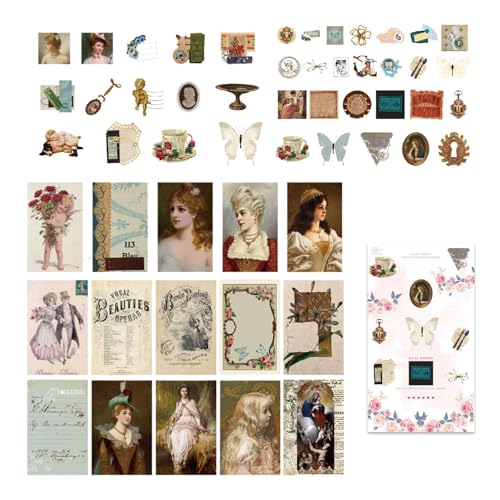 Vintage Aufkleber für Basteln - 60-teiliges Set Mehrzweck Scrapbook-Sticker, Bunte Dekorationen für -Karten, Fotoalben und Kunsthandwerk, Retro Design von gifyym