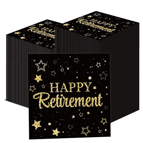 100 Stück Papierservietten Ruhestand Party Dekorationen Happy Farewell Servietten Feier Party Supplies Abschied Wir werden Sie für Ruhestand Party Dekorationen Gastgeschenke Schwarz Gold Lehrer von gisgfim