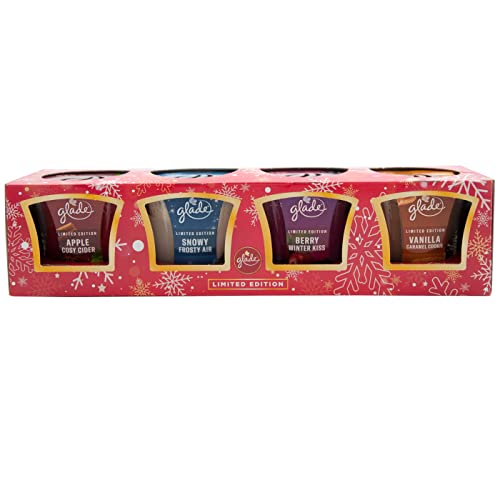 glade DUFTKERZEN SET 1 x 4 Stück Bratapfel/Zimt - Brombeere/Cranberry - Frische Winterluft/Schneekristalle - Karamell/Vanille - Geschenkset von Glade