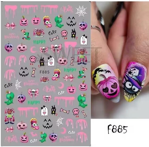 Nailart Sticker Halloween Niedlich Bunt Kürbis Dia De Los Muertos von glitzer4you