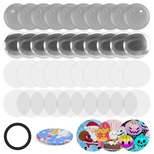 100 Stück 58 mm 5,8 cm Blank Button Maker Supplies für Button Maker Maschine Runde Abzeichen Pin Button Teile, inklusive Metallknopf Pin Back Cover, Metallschale, Klarfolie, Dichtung, Blankopapier von gocreate