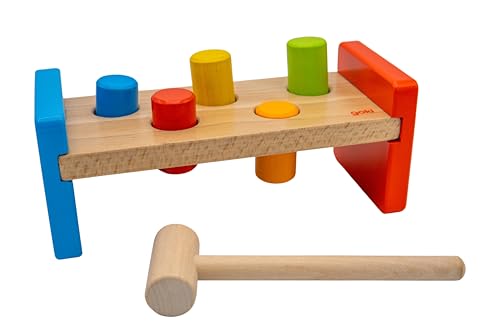 Goki 58581 Hammerbank aus Holz, ergonomisches Hämmern und Zielübungen für die Kleinen, Buntes & Motorikförderndes Spielzeug, 7er Set, ab 2 Jahre von goki