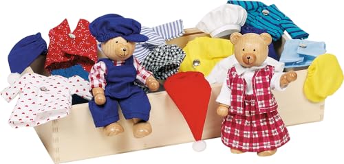 goki 51914 - Biegepuppen Bärchens Klamottenkiste, nachhaltige Holzfiguren, Puppen für Kinder, beweglich robustes Holzspielzeug, kreatives Kinderspielzeug, naturbelassen, 10er Set, ab 3 Jahre von goki