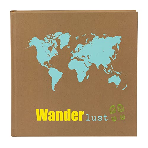 Goldbuch 24064 Fotoalbum Wanderlust, Bilderalbum im Format 25 x 25 cm, Fotobuch mit 60 Seiten, Erinnerungsalbum mit Weltkarten-Motiv, Album, Scrapbook, buchgebunden, Einband aus Kunstdruck, braun von goldbuch