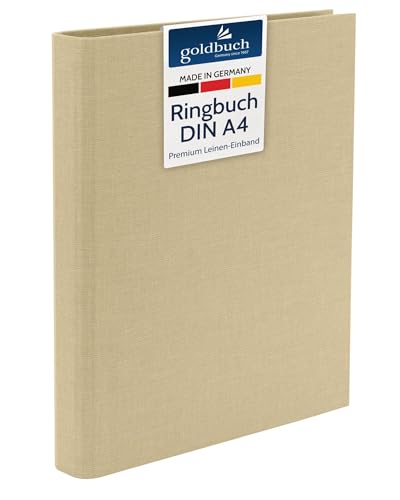 goldbuch 37 506 Ringbuch A4 Bella Vista Beige, Ordner Maße 32 x 27,5 x 4,5 cm, Hefter mit 4-Ringmechanik und Klemmbügel, Format DIN A4, Ringordner Einband aus Leinen, Heftordner Hellbraun von goldbuch