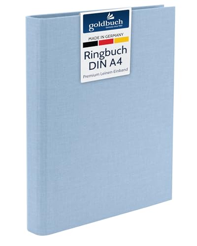 goldbuch 37 729 Ringbuch A4 Bella Vista Himmelblau, Ordner Maße 32 x 27,5 x 4,5 cm, Hefter mit 4-Ringmechanik und Klemmbügel, Ringordner Format DIN A4, Einband aus Leinen, Heftordner Blau von goldbuch