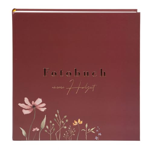 goldbuch 50 043 Gästebuch Blütenliebe Bordeaux, Hochzeitsgästealbum mit 100 illustrierten Seiten, Fotogästebuch mit Hardcover aus Kunstdruck mit Blumen-Motiv und Goldprägung, ca. 24,5 x 22,5 x 3,5 cm von goldbuch