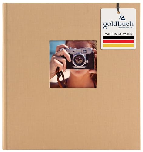 goldbuch Fotoalbum mit Fensterausschnitt, Bella Vista Trend, 30 x 31 cm, 60 weiße Seiten mit Pergamin-Trennblättern, Leinen, Sand, 27506 von goldbuch