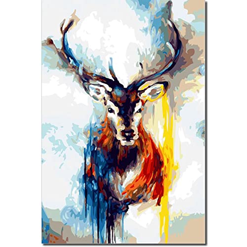 Fuumuui Malen Nach Zahlen Erwachsene und Kinder Anfänger inklusive Pinsel und Acrylfarben 40 x 50 cm - Tiere, Neunfarbige Hirsche von golden maple