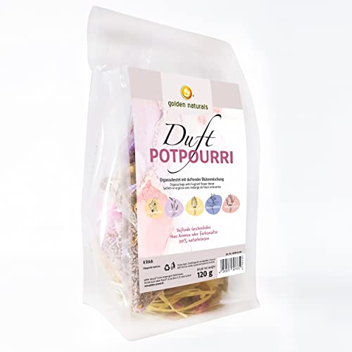 Golden Naturals Potpourri 8 x 15 g – getrocknete, aromatische Blütenmischung in edlen Organzasäckchen, Hochzeit Dekoration von golden naturals