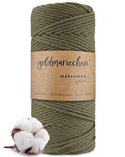 goldmariechen Premium Makramee Garn (Agave) | 3mm x 100m | 100% Baumwolle | plastikfreie Verpackung | Makramee Baumwollgarn für DIY Handwerk von goldmariechen