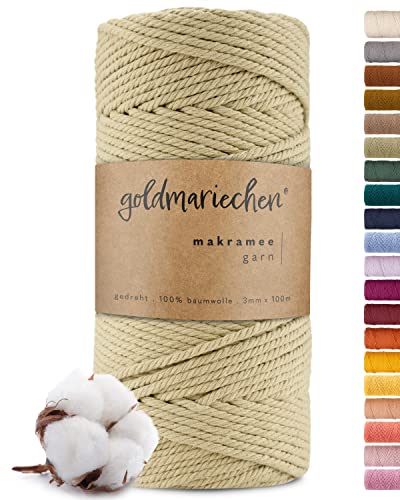 goldmariechen Premium Makramee Garn (Champagner) | 3mm x 100m | 100% Baumwolle | plastikfreie Verpackung | Makramee Baumwollgarn für DIY Handwerk von goldmariechen