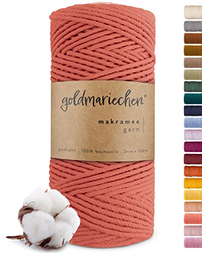 goldmariechen Premium Makramee Garn (Lachs) | 3mm x 100m | 100% Baumwolle | plastikfreie Verpackung | Makramee Baumwollgarn für DIY Handwerk von goldmariechen