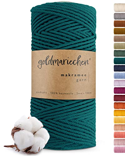 goldmariechen Premium Makramee Garn (Petrol) | 3mm x 100m | 100% Baumwolle | plastikfreie Verpackung | Makramee Baumwollgarn für DIY Handwerk von goldmariechen